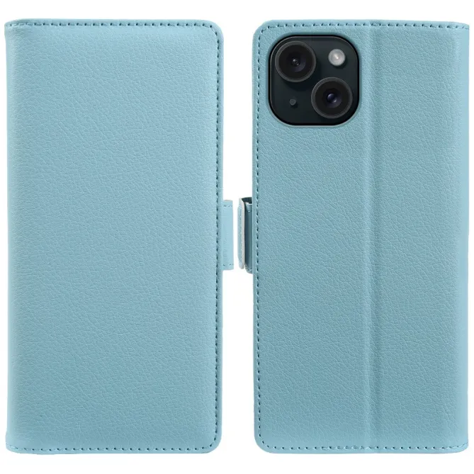 Housse iPhone 15 effet cuir grainé à double fermeture magnétique