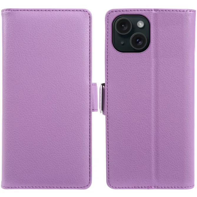 Housse iPhone 15 effet cuir grainé à double fermeture magnétique