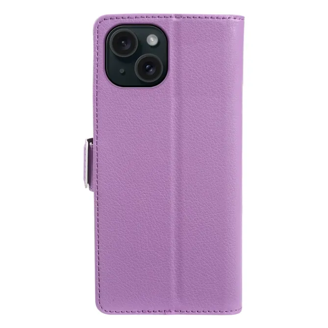 Housse iPhone 15 effet cuir grainé à double fermeture magnétique