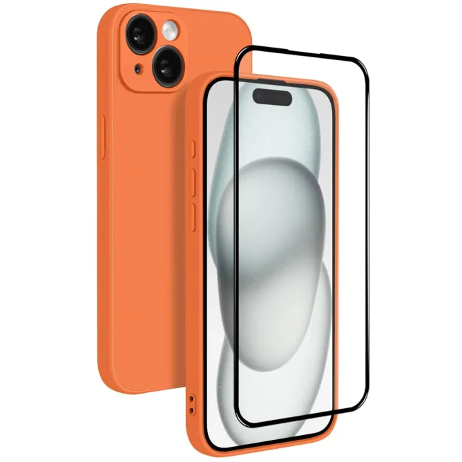 Coque iPhone 15 silicone avec verre trempé haute résistance