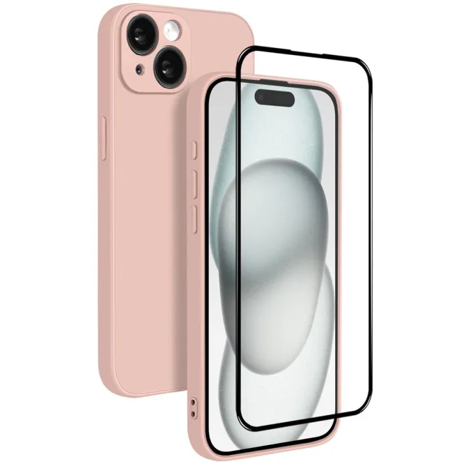 Coque iPhone 15 silicone avec verre trempé haute résistance