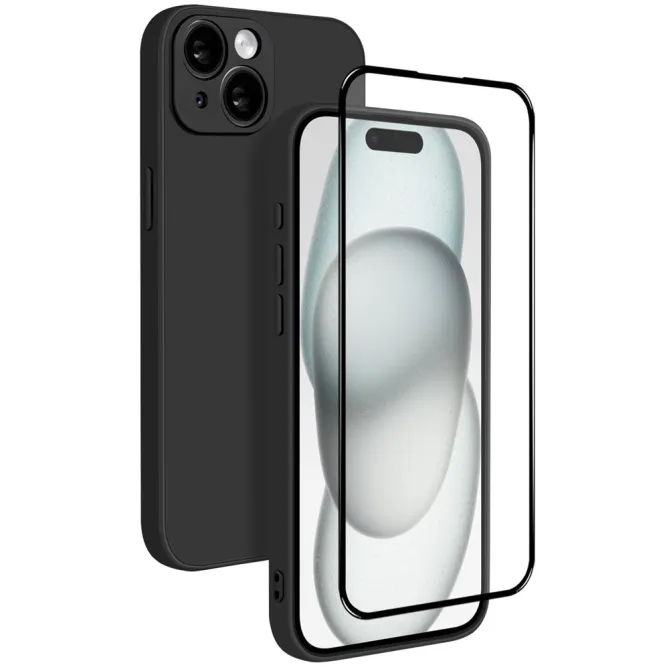 Coque iPhone 15 silicone avec verre trempé haute résistance
