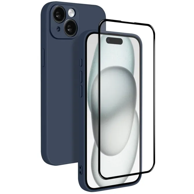 Coque iPhone 15 silicone avec verre trempé haute résistance