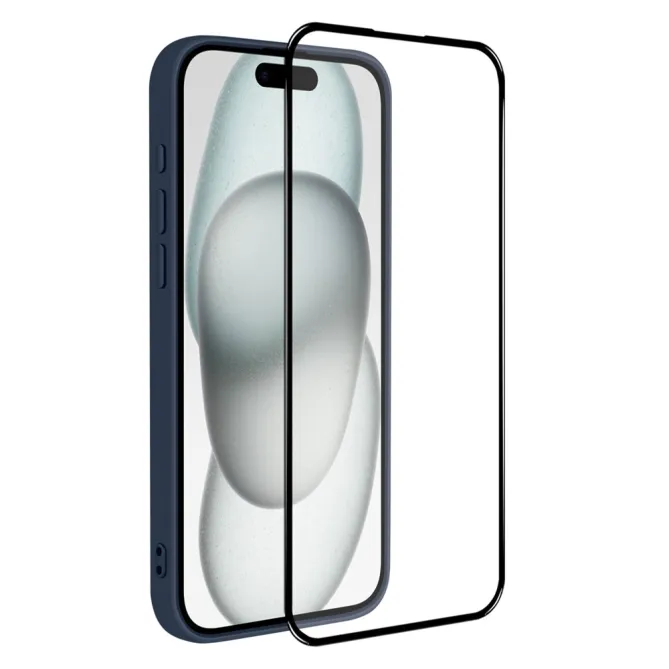 Coque iPhone 15 silicone avec verre trempé haute résistance