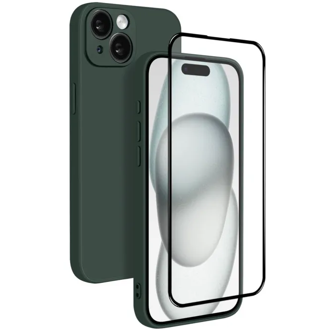 Coque iPhone 15 silicone avec verre trempé haute résistance