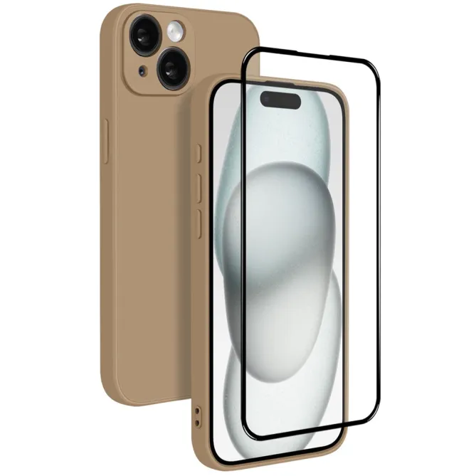 Coque iPhone 15 silicone avec verre trempé haute résistance