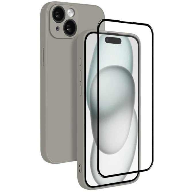 Coque iPhone 15 silicone avec verre trempé haute résistance