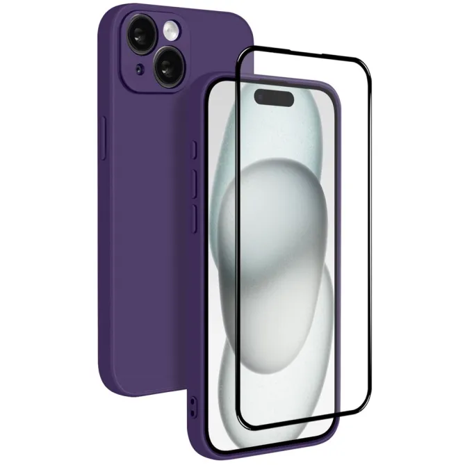 Coque iPhone 15 silicone avec verre trempé haute résistance