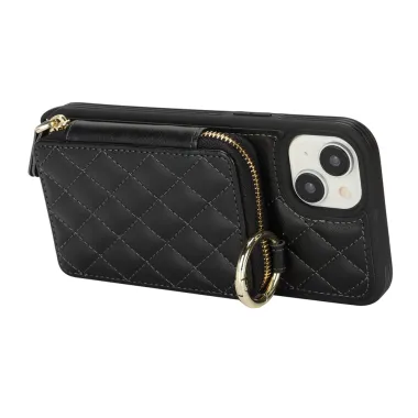 Coque iPhone 15 portefeuille zippée avec anneau et bandoulière