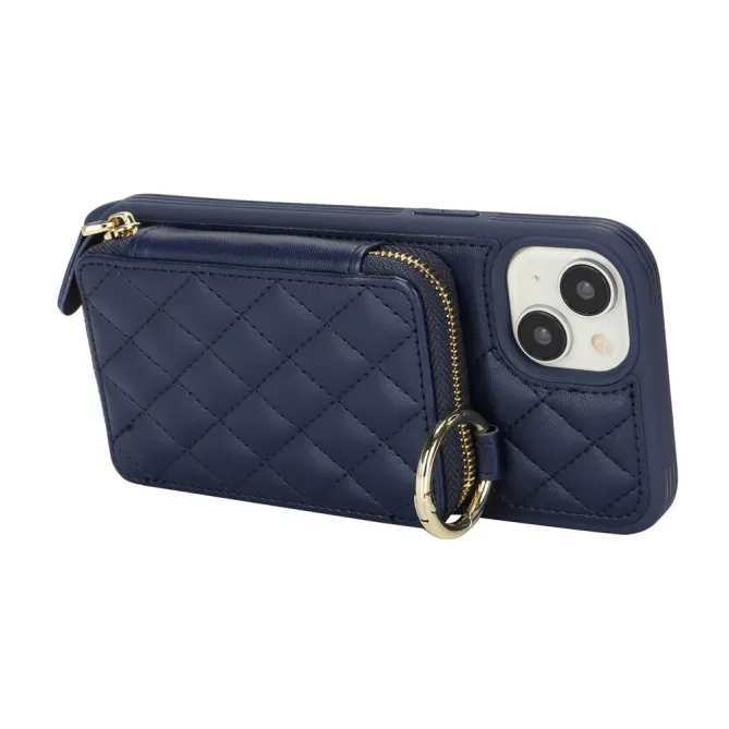 Coque iPhone 15 portefeuille zippée avec anneau et bandoulière