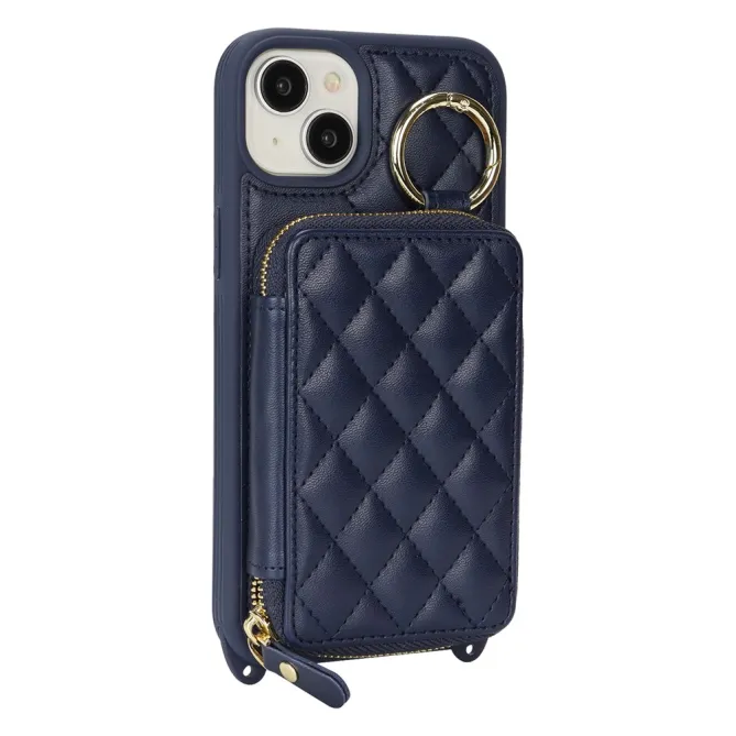Coque iPhone 15 portefeuille zippée avec anneau et bandoulière