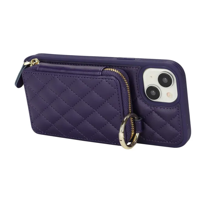 Coque iPhone 15 portefeuille zippée avec anneau et bandoulière