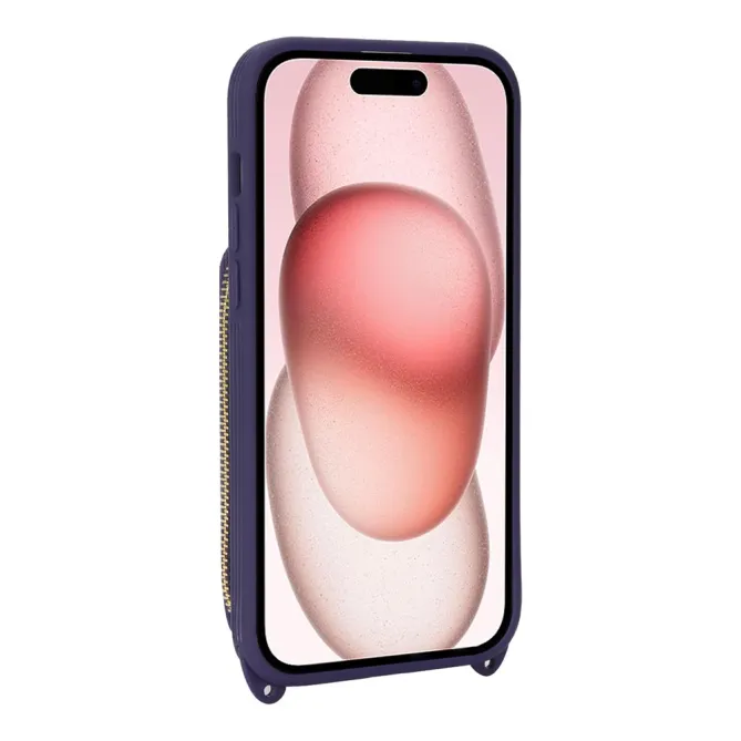 Coque iPhone 15 portefeuille zippée avec anneau et bandoulière