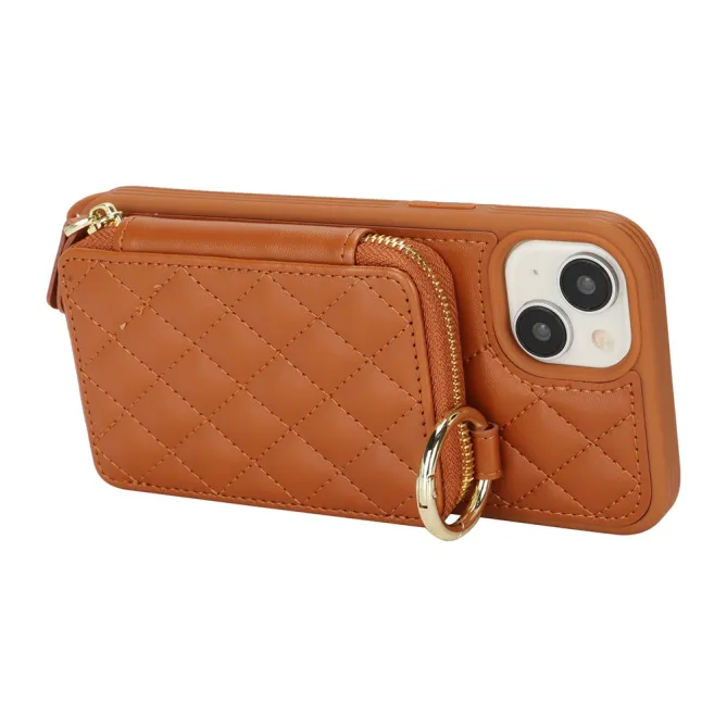 Coque iPhone 15 portefeuille zippée avec anneau et bandoulière