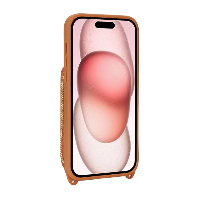 Coque iPhone 15 portefeuille zippée avec anneau et bandoulière