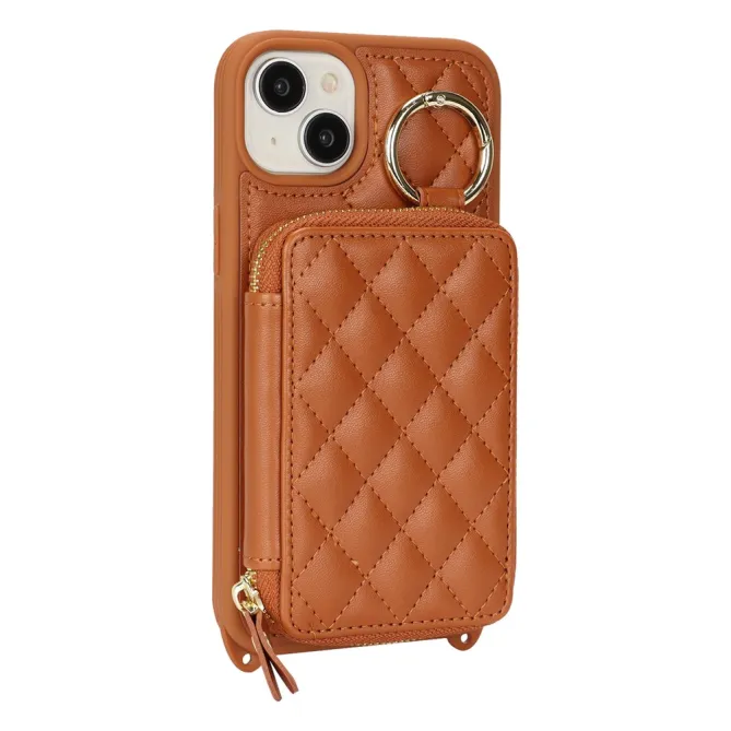 Coque iPhone 15 portefeuille zippée avec anneau et bandoulière