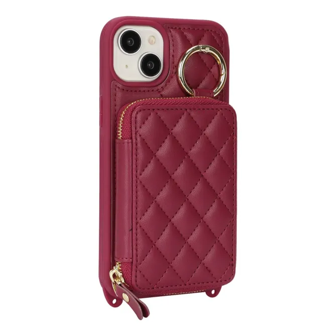 Coque iPhone 15 portefeuille zippée avec anneau et bandoulière