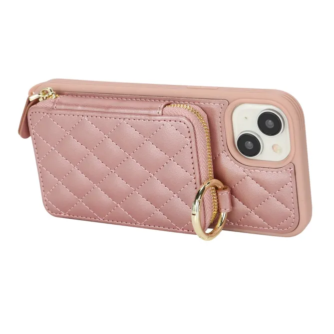 Coque iPhone 15 portefeuille zippée avec anneau et bandoulière