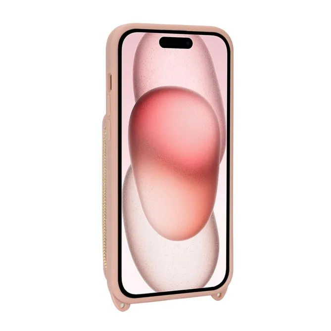 Coque iPhone 15 portefeuille zippée avec anneau et bandoulière