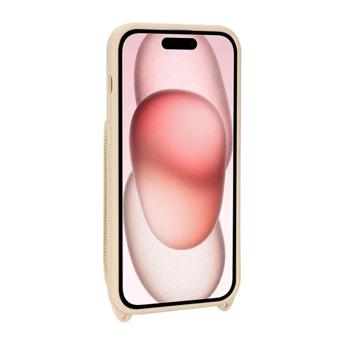 Coque iPhone 15 portefeuille zippée avec anneau et bandoulière