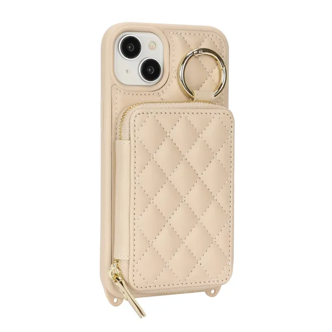 Coque iPhone 15 portefeuille zippée avec anneau et bandoulière