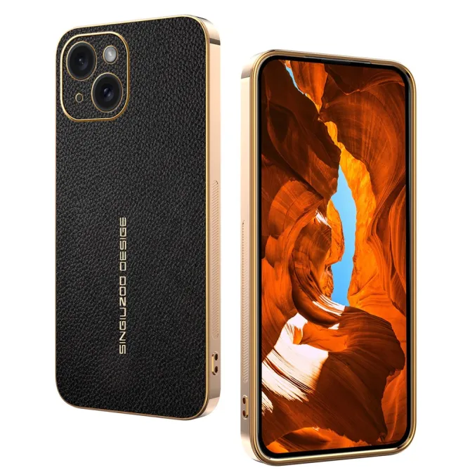 Coque iPhone 15 effet cuir grainé anti-rayures