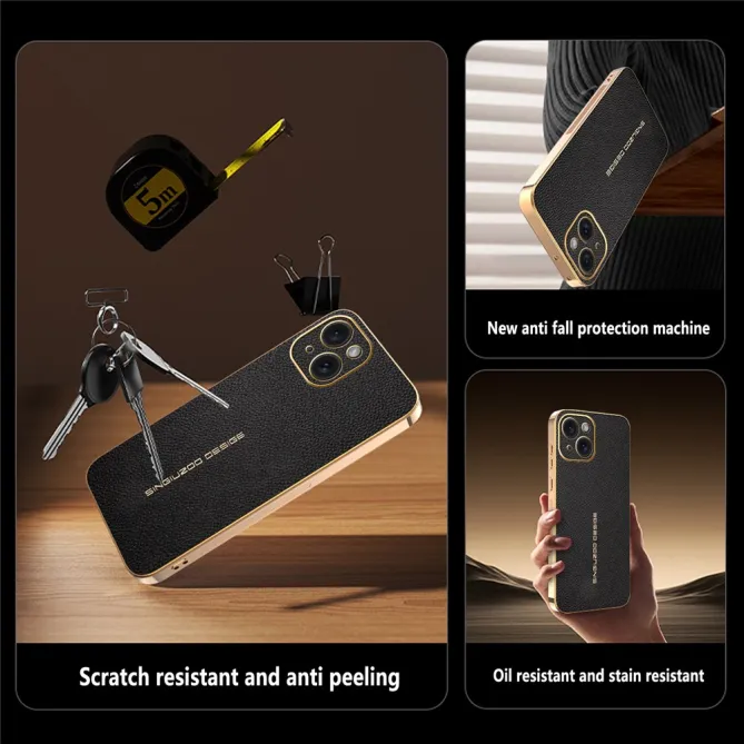 Coque iPhone 15 effet cuir grainé anti-rayures