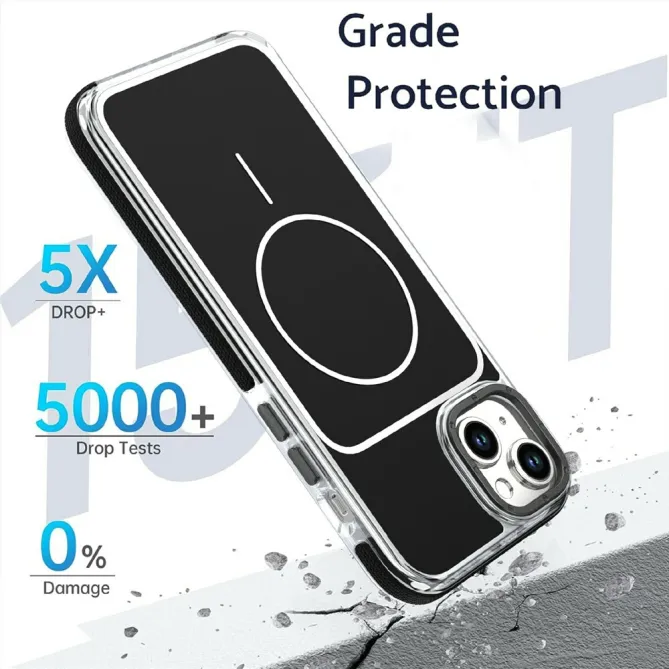 Coque iPhone 15 magnétique renforcée à contours transparents