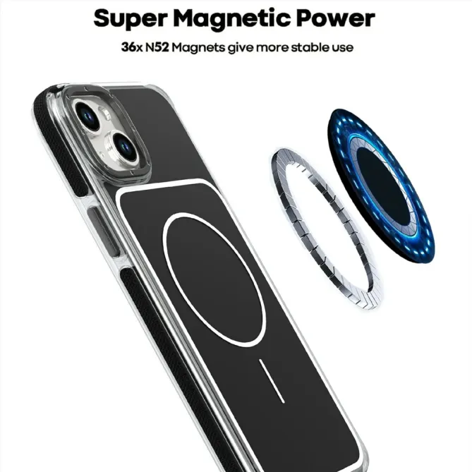 Coque iPhone 15 magnétique renforcée à contours transparents