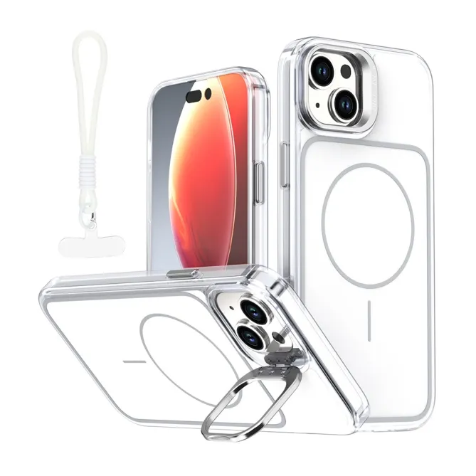 Coque iPhone 15 magnétique avec support caméra et dragonne