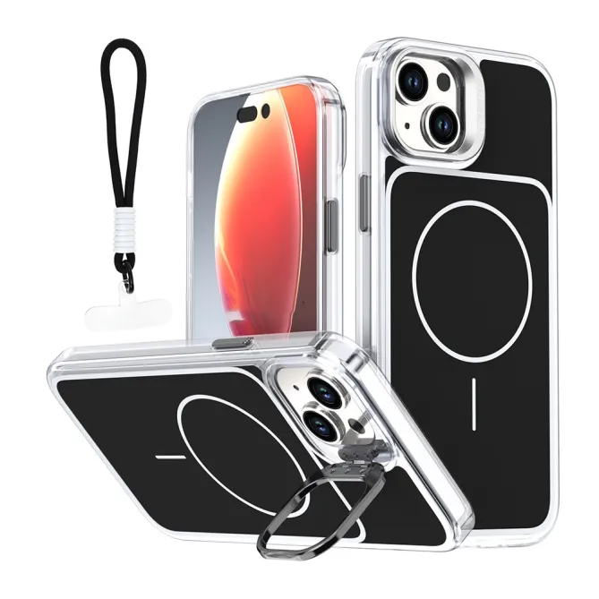 Coque iPhone 15 magnétique avec support caméra et dragonne