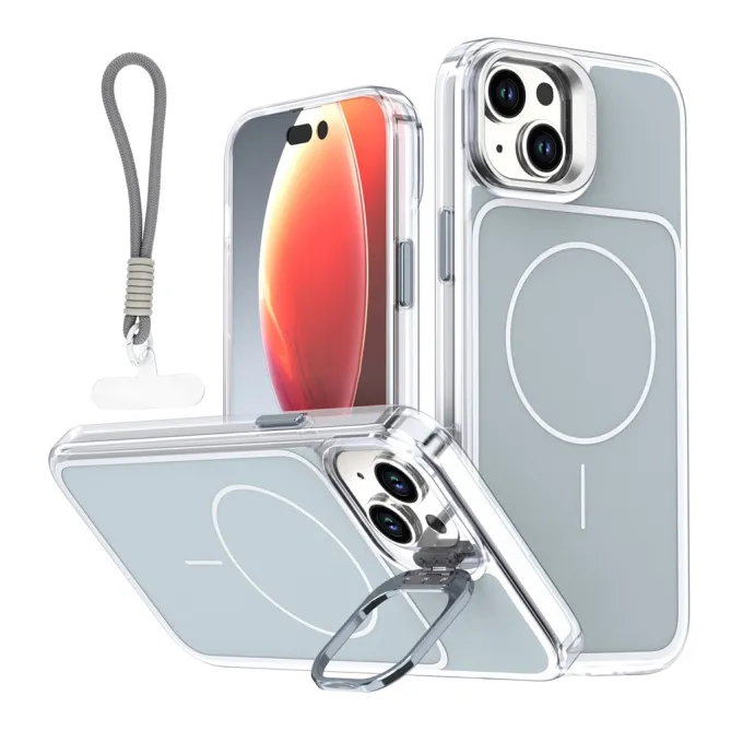 Coque iPhone 15 magnétique avec support caméra et dragonne