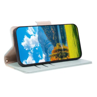 Housse iPhone 15 portefeuille zippée bicolore avec dragonne