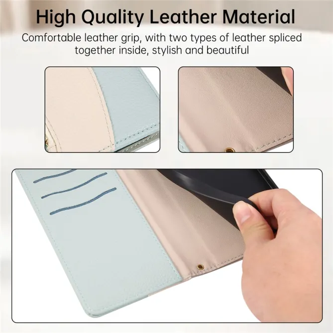 Housse iPhone 15 portefeuille zippée bicolore avec dragonne