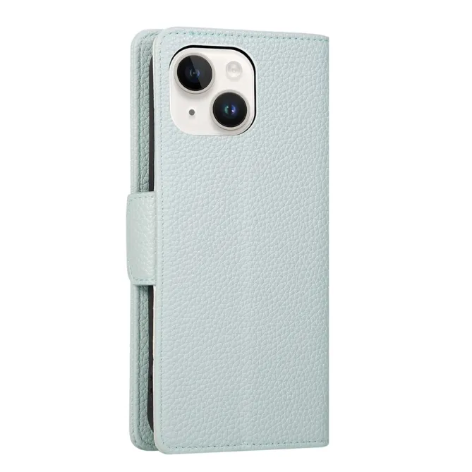 Housse iPhone 15 portefeuille zippée bicolore avec dragonne
