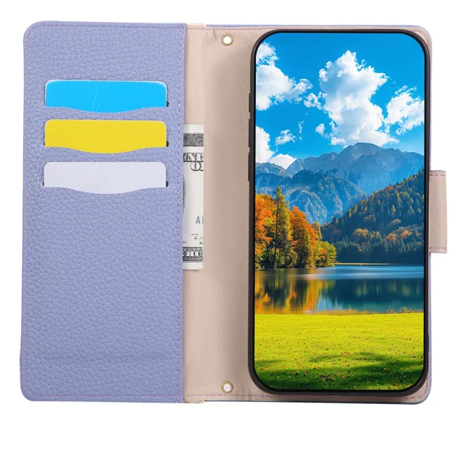 Housse iPhone 15 portefeuille zippée bicolore avec dragonne