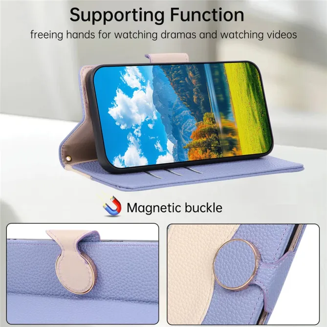 Housse iPhone 15 portefeuille zippée bicolore avec dragonne