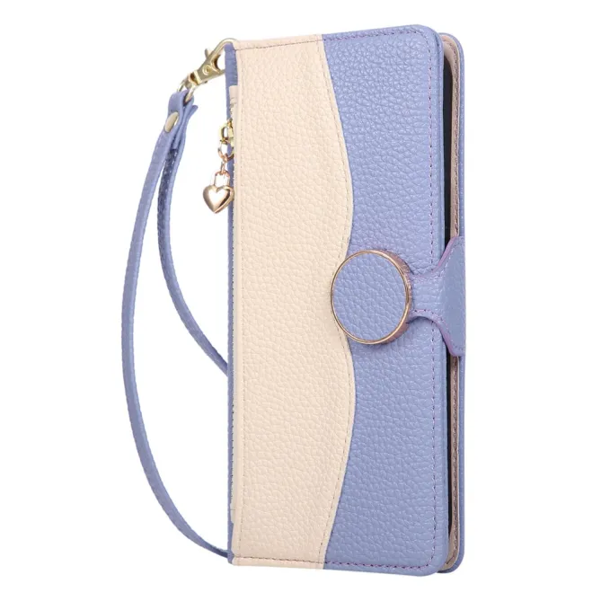 Housse iPhone 15 portefeuille zippée bicolore avec dragonne
