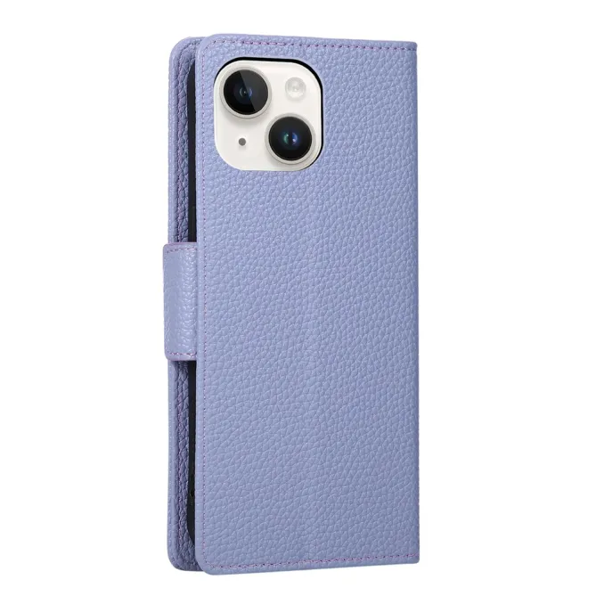 Housse iPhone 15 portefeuille zippée bicolore avec dragonne