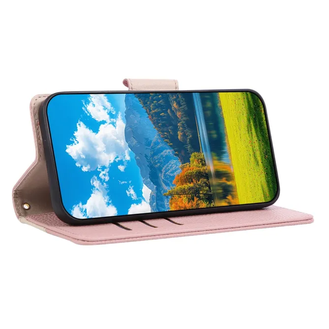 Housse iPhone 15 portefeuille zippée bicolore avec dragonne