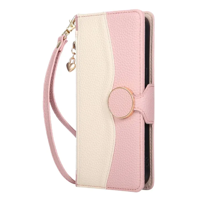 Housse iPhone 15 portefeuille zippée bicolore avec dragonne