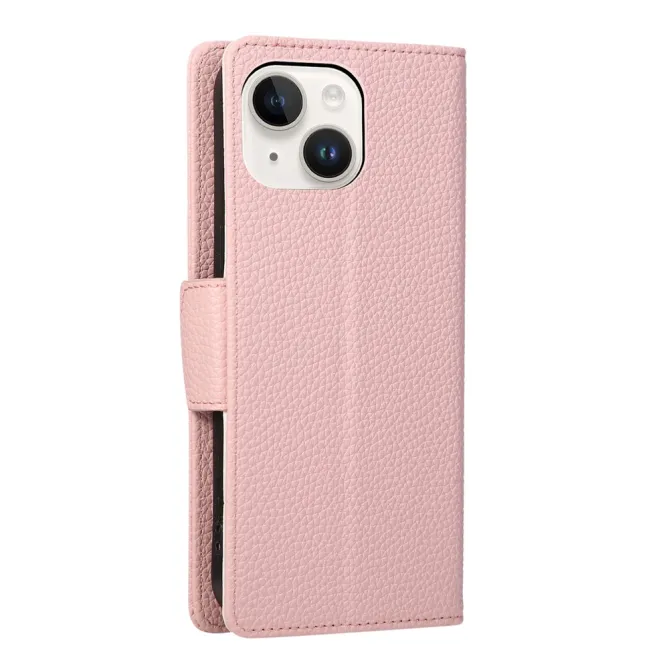 Housse iPhone 15 portefeuille zippée bicolore avec dragonne