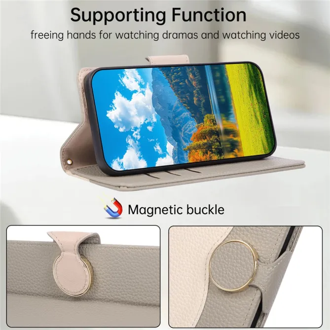 Housse iPhone 15 portefeuille zippée bicolore avec dragonne