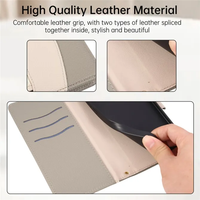 Housse iPhone 15 portefeuille zippée bicolore avec dragonne