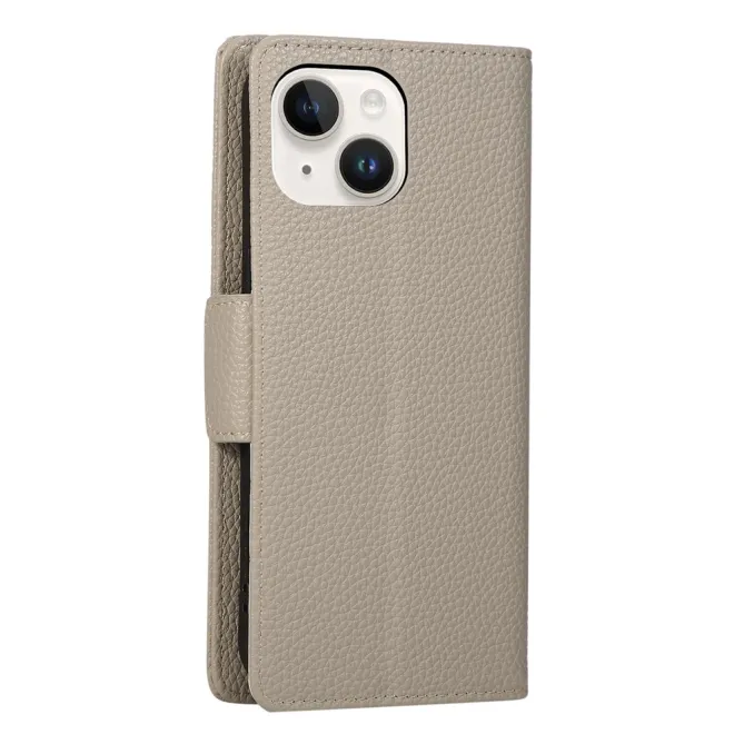 Housse iPhone 15 portefeuille zippée bicolore avec dragonne