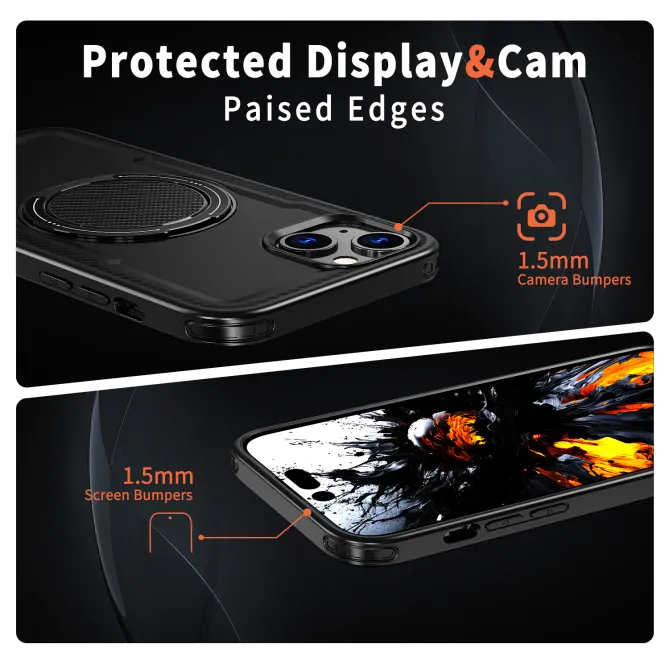 Coque iPhone 15 magnétique avec anneau rotatif amorti