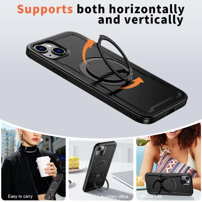 Coque iPhone 15 magnétique avec anneau rotatif amorti