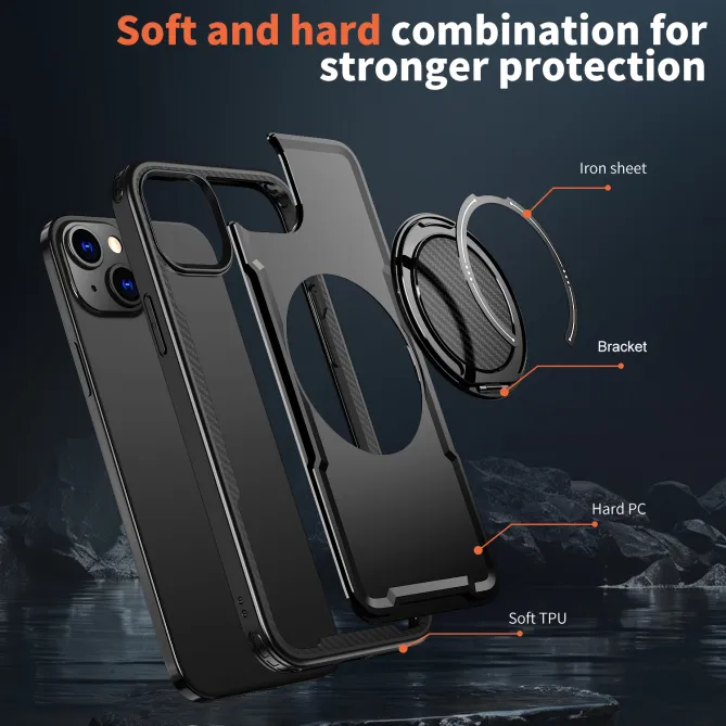 Coque iPhone 15 magnétique avec anneau rotatif amorti