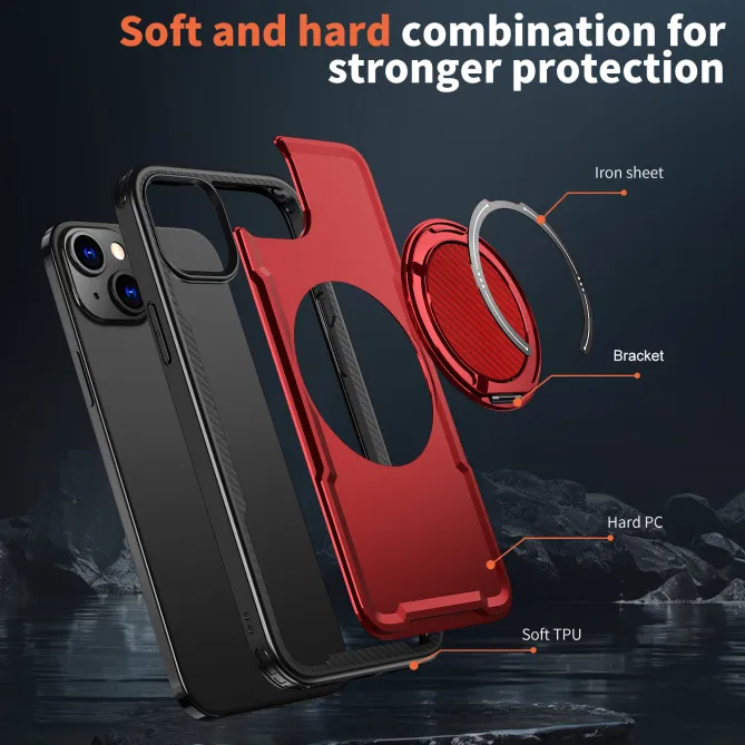 Coque iPhone 15 magnétique avec anneau rotatif amorti