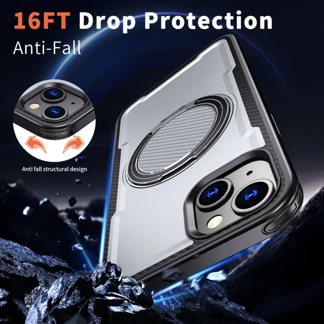 Coque iPhone 15 magnétique avec anneau rotatif amorti